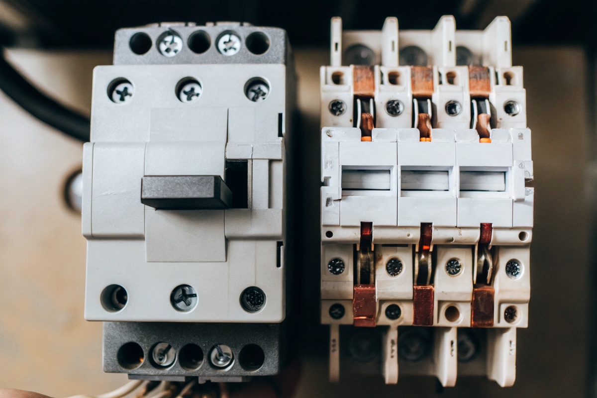 MCB vs contactor An MCB and an AC contactor side-by-side to show the visual difference.