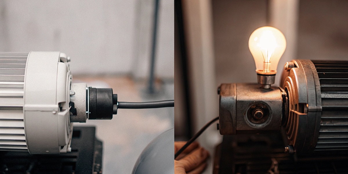 What is a VFD for dummies? A simple analogy graphic showing a dimmer switch controlling a light bulb next to a VFD controlling a motor