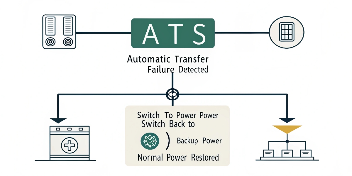 How an ATS Works A simple flowchart showing the ATS working principle from power failure to restoration