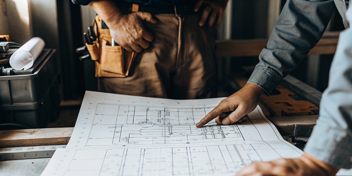 Hybrid Inverter Challenges An installer looking at a complex wiring diagram for a hybrid inverter system with a thoughtful expression
