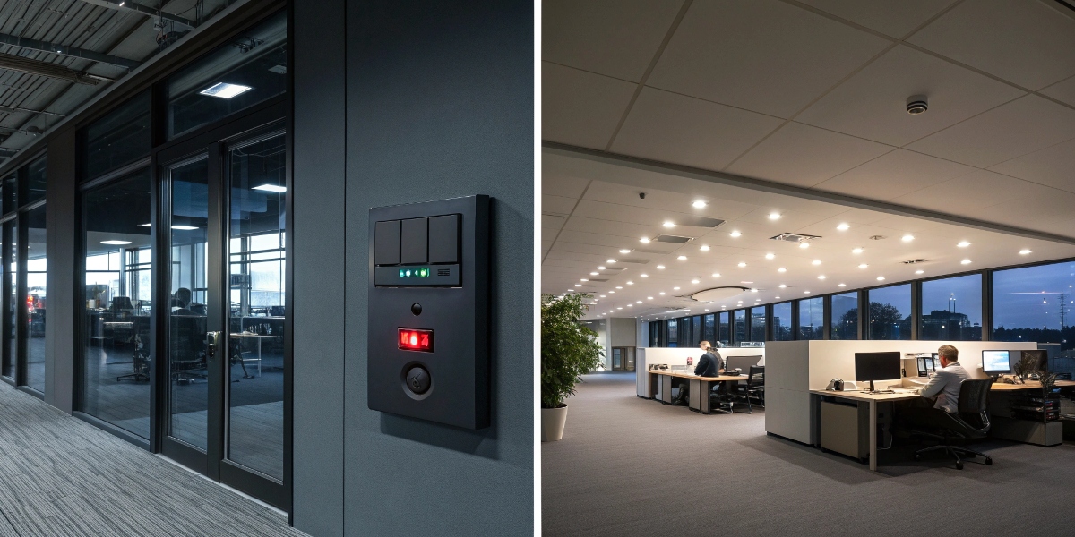 Do I Need an Automatic Transfer Switch A split image showing a dark office with a manual switch vs a fully lit office with an ATS