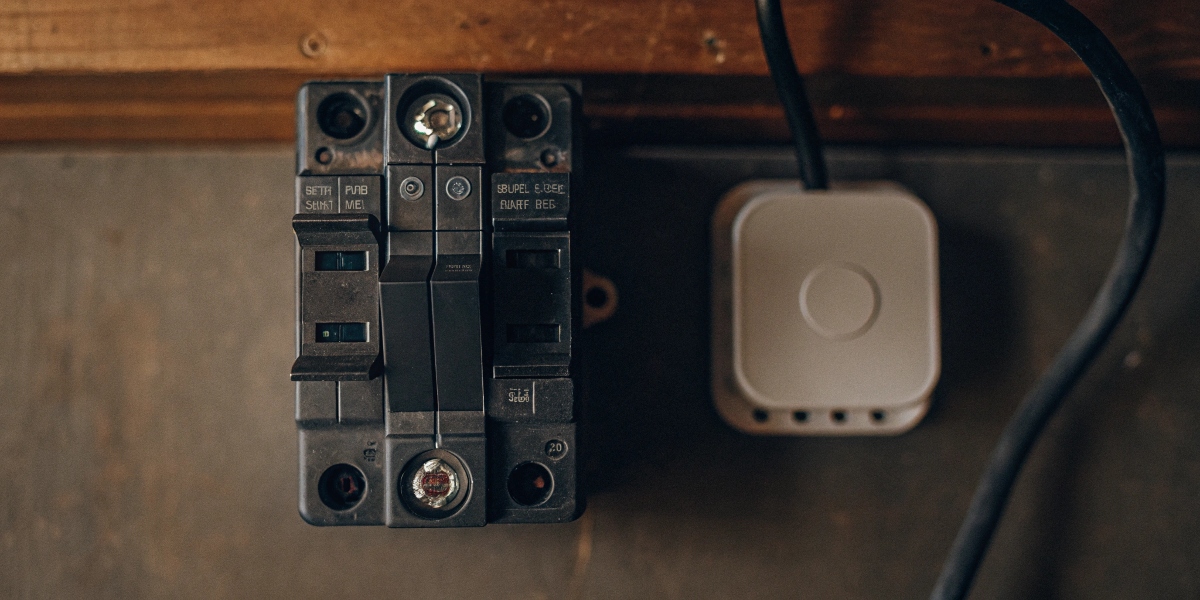 A modern Square D circuit breaker next to a smart home hub